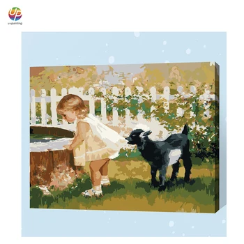 

Frameless Digital Painting By Number Little Girl Dog Garden Acrylic Paint Abstract Modern Wall Art Canvas Painting For Home Deco