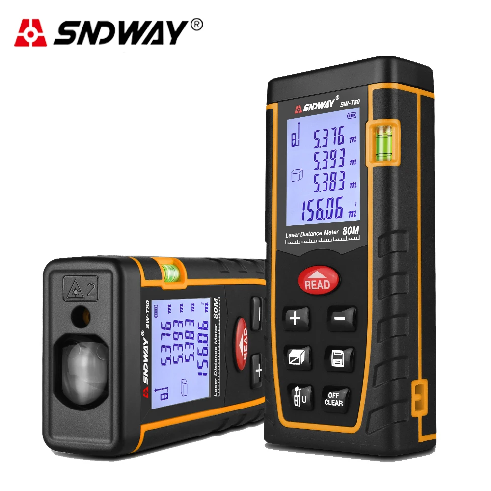 

SNDWAY 80M laser distance meter rangefinder trena laser Bubble level range finder Area-volume-Angle tape Building measure Tool