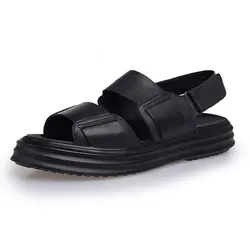 2018 ne'w Летние кожаные мужские сандалии простые черные гладиаторы Мужская обувь удобные толстым дном увеличить пляжная обувь мужские