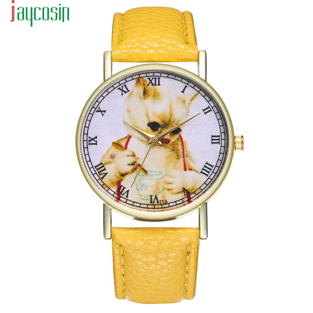 

JAYCOSIN Yellow cat Pattern Watches Best Sale PU Leather Stylish Watches date Clock Women For dropshipping SE0805