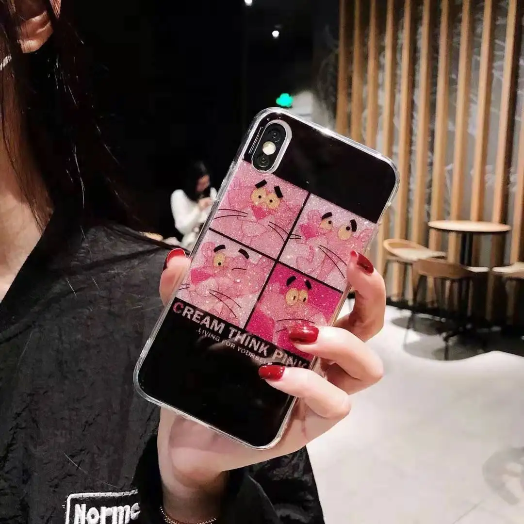 Для iPhone XS Max Розовая пантера Блестящий блестящий чехол для телефона для iPhone X XR 8 7 Plus 6S блестящая оболочка крышка Капа Coque