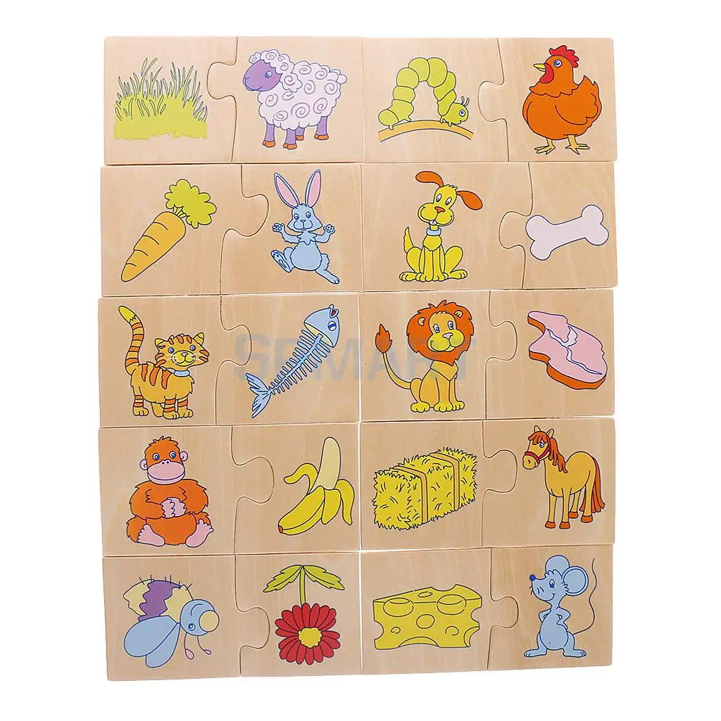 Дети Животные Еда сопряжения деревянные головоломки Паззлы соответствующие игрушки для детей обучения Развивающие