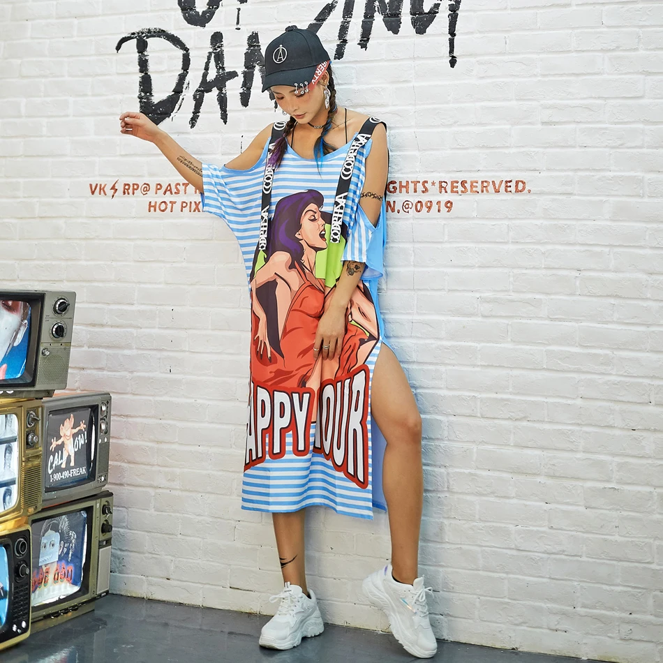 

Summer Dress for Women Stripe Fashion Print Dresses Women's Summer Sundress Loose Hollow out Sexy Dress Blue
