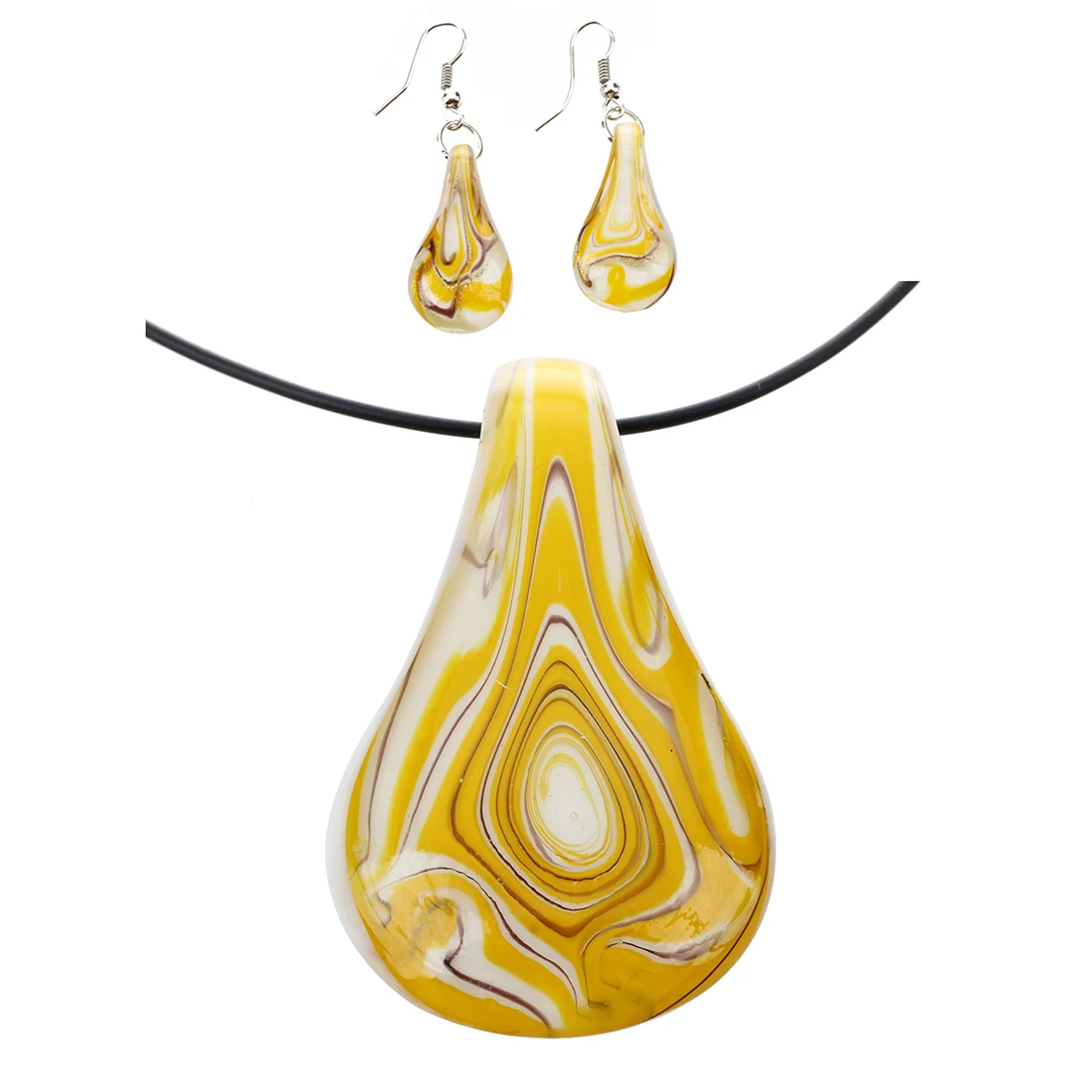 

Murano Water Drop Jewelry Sets Pendent Necklace Dangle Drop Earrings Yellow