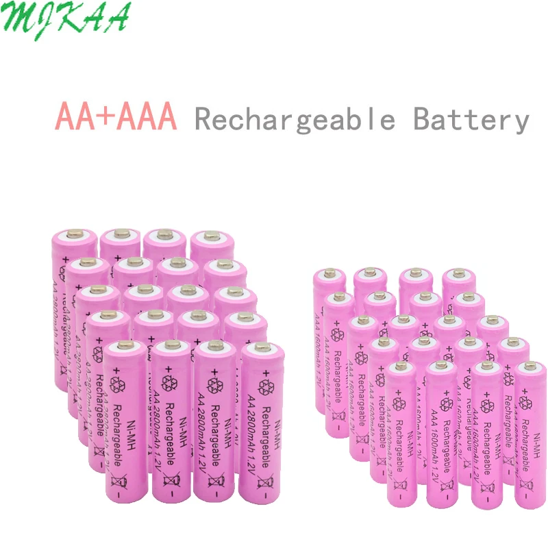 

AA 2800mAh Ni-MH Rechargeable Batteries + AAA 1600mAh Rechargeable BatteriesFor Remote controls, Radios Torches Clocks Toys