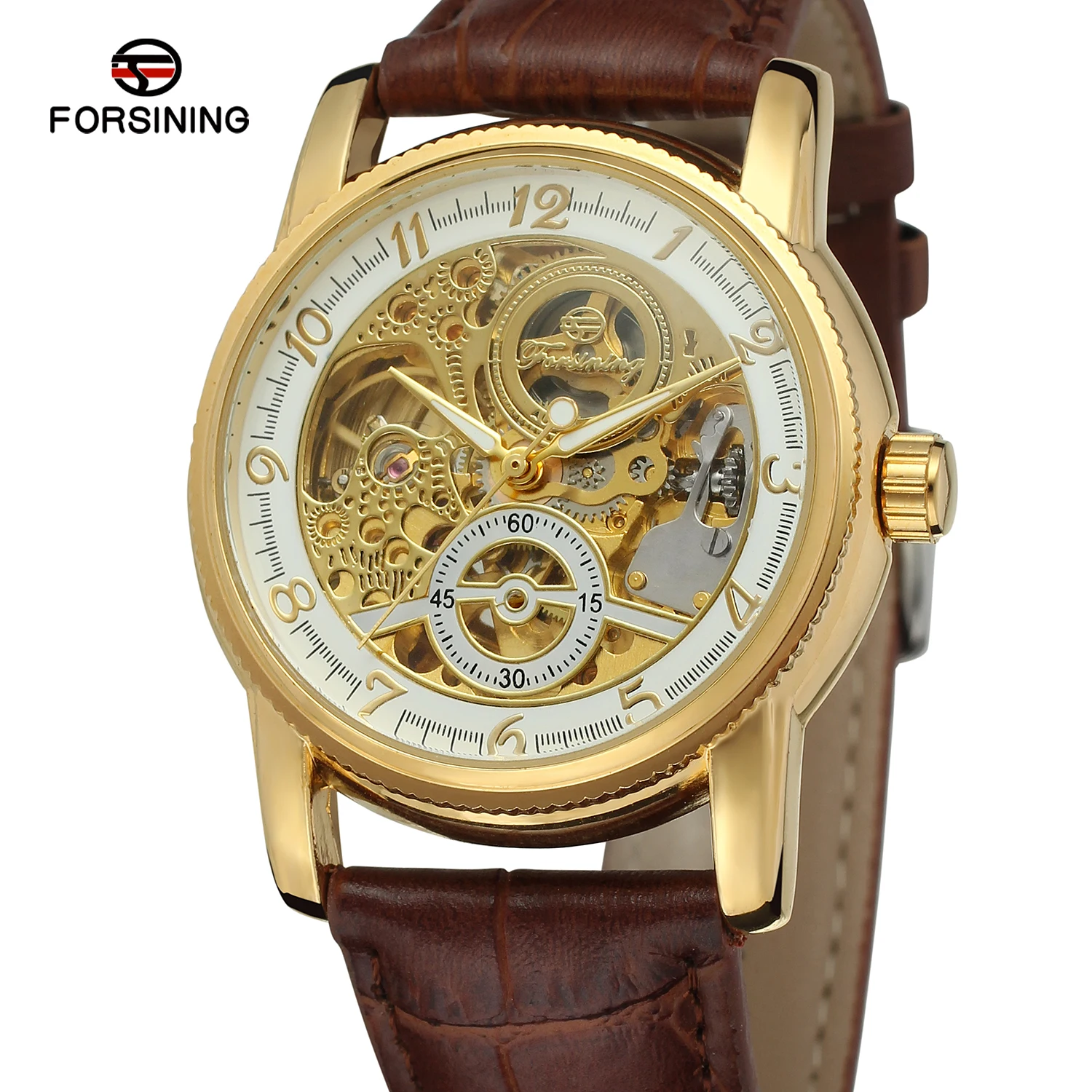 Fashion forsining hollow engraving skeleton casual designer case gear bezel men luxury brand automatic wrist watch mechanical watch