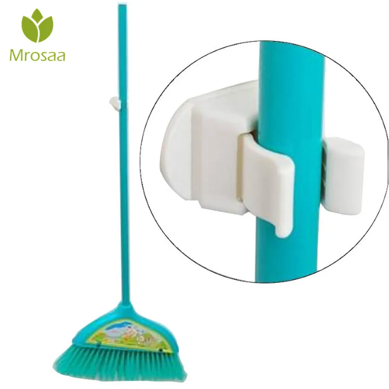 Wall Mounted Multifunction Broom Mop Hook Pole Holder Spring Clip