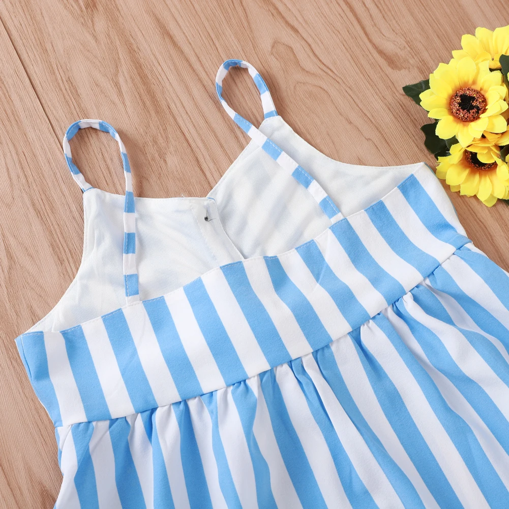 Girl Dress Summer Toddler Kid Baby Girl Dress Sleeveless Stripe Button Dress Casual Clothes Set