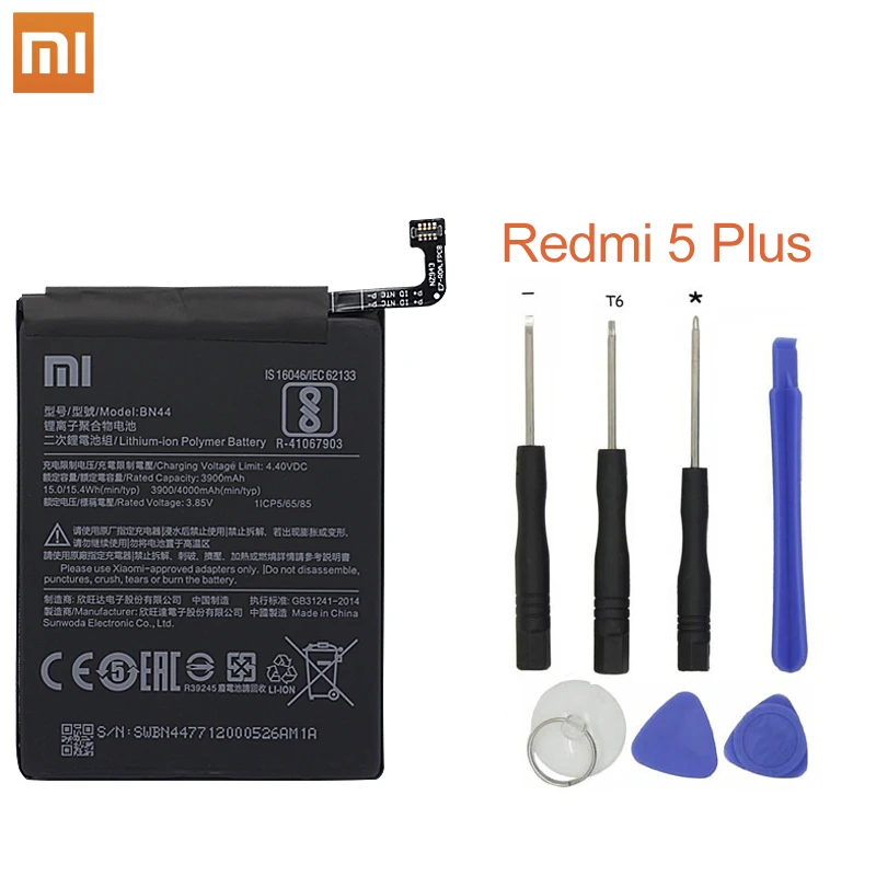 

Xiao Mi Phone battery 4000mAh High Capacity Polymer Replacement Strong Endurance Original Battery BN44 For Xiaomi Redmi 5 Plus