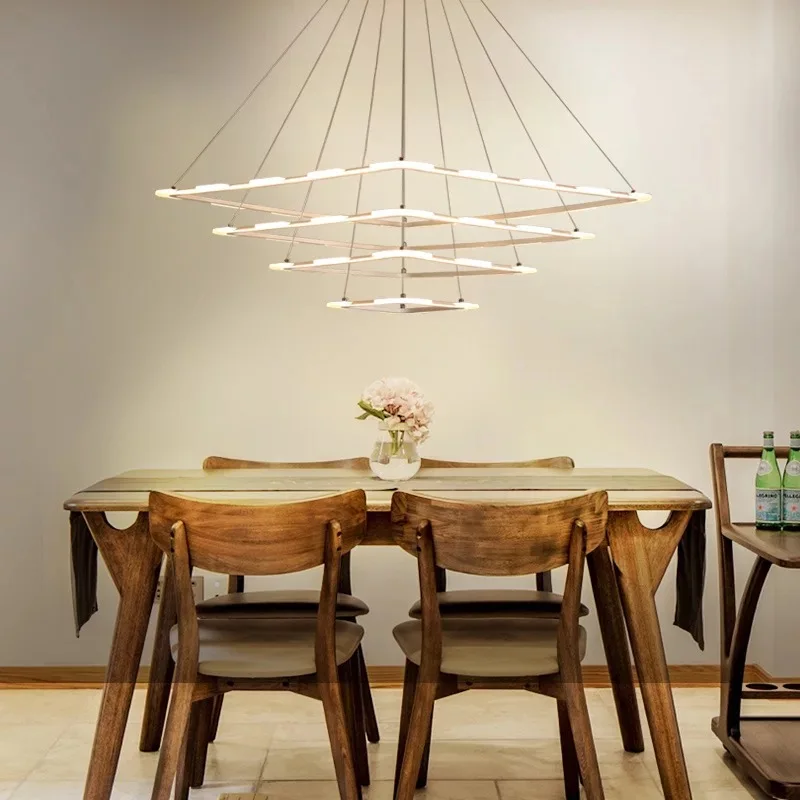 

Modern Led Pendant Lights 1/2/3/4 Square Circle For Parlor Restaurant Hotel Hall Pendant Lamp Fixtures Home Dero Suspension L