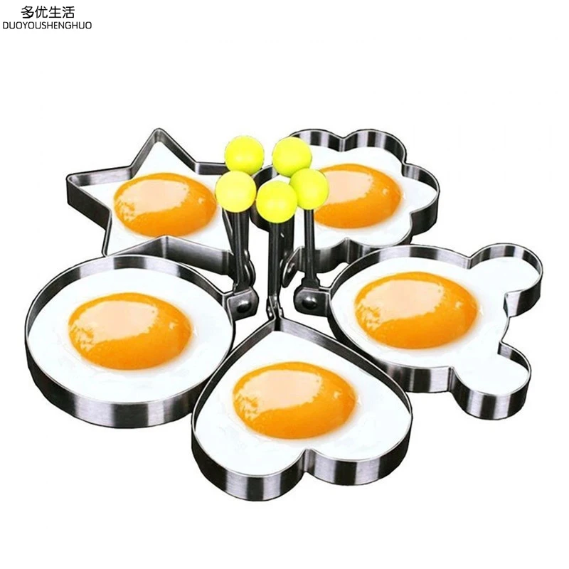 

5pcs/set Thicker Stainless Steel Form For Frying Eggs Tools Breakfast Omelette Mold Device Pancake Ring Egg Shaped Kitchen Tool