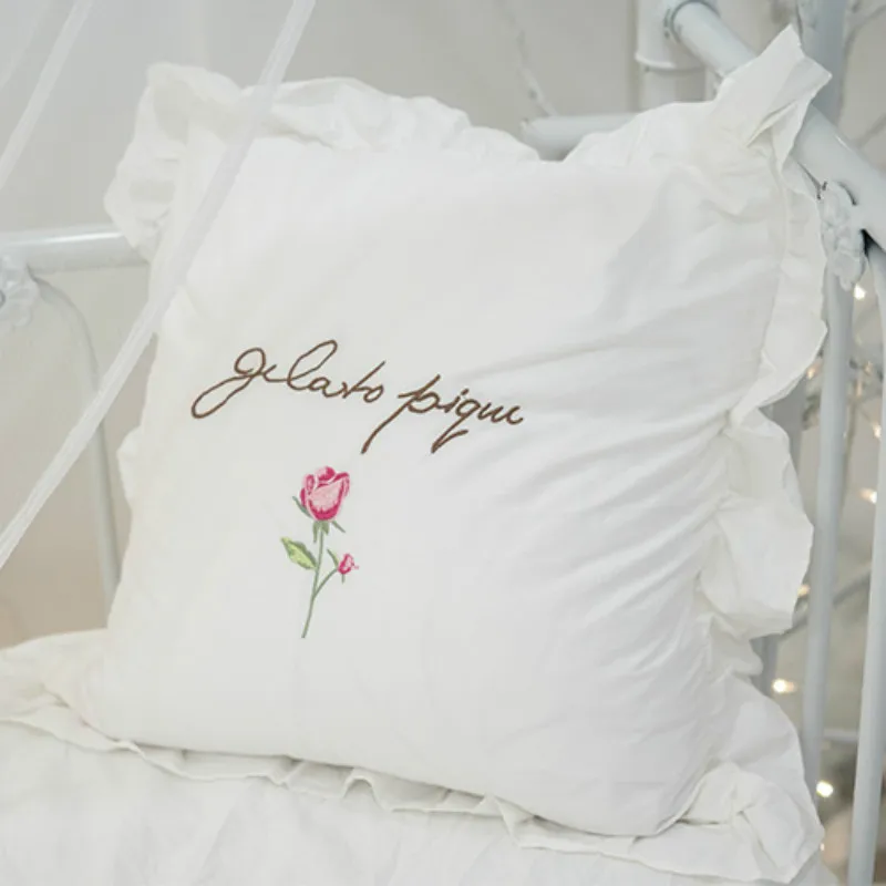 

Cilected Cotton Ruffled Square Pillowcase White Embroidery Pillow Cover Sofa Cushion Cover Bedding Pillow Case 45X45Cm 1PC