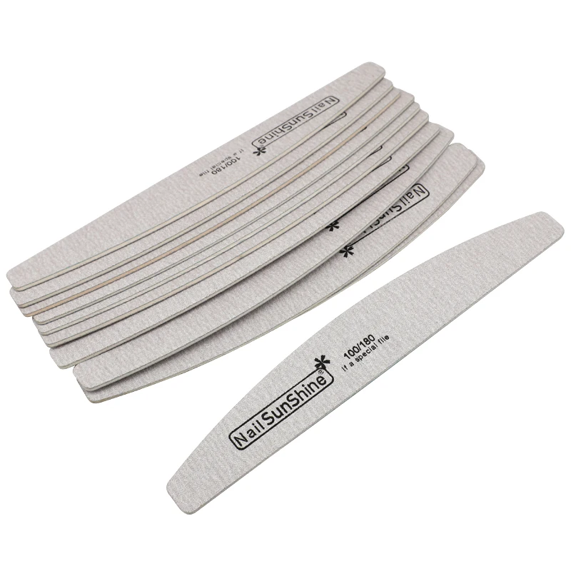 spesifikasi 7 Pcs lot Kayu Kuku File untuk Manikur 100 180 Kuat Tebal Amplas Amplas Kuku File Penggemar Buffing Abu abu Perahu Perawatan Kuku alat