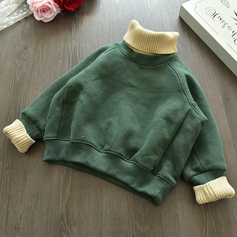DFXD/детская одежда в Корейском стиле коллекция года; зимняя однотонная трикотажная толстовка с длинными рукавами и воротником-хомутом для маленьких девочек; Толстый Пуловер для девочек - Цвет: Green