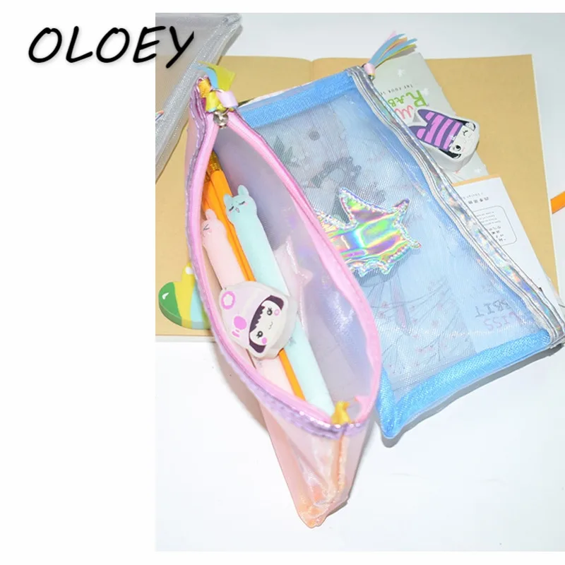 

Women Transparent Mesh Cosmetic Bag Cute Laser Unicorn Toiletry Bag Travel Makeup Organizer Pack Student Kids Pencil Case#
