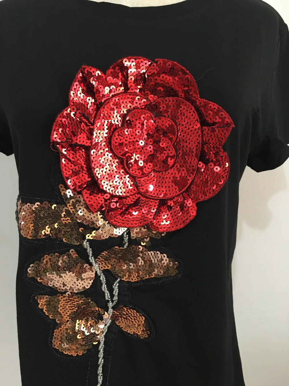 Новинка, летняя женская футболка с блестками, Модная хлопковая женская футболка с розами, топы, футболка, camisetas mujer