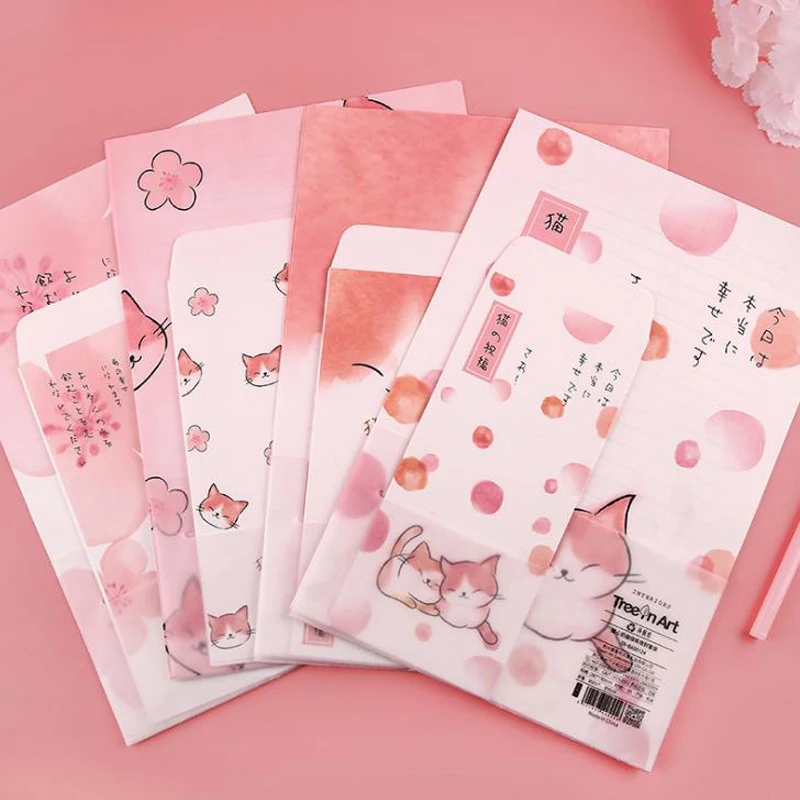 

9 Pcs/pack Kawaii 3 Envelopes + 6 Sheets Letters Paper Animal Pet Cat Series Envelope Letter Set for Gift Korean Stationery