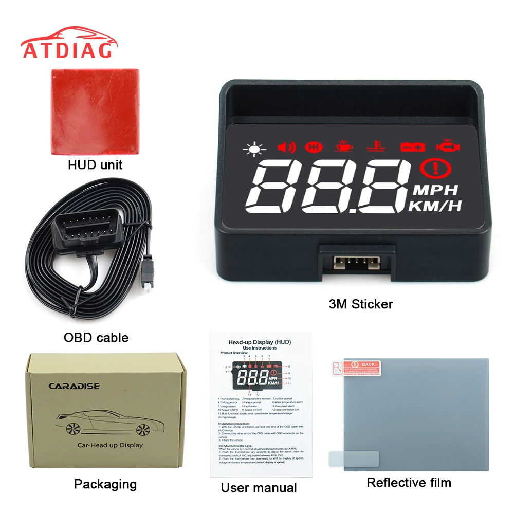 

A100S Car HUD Head-Up Display OBD2 II EUOBD Overspeed Warning System Projector Windshield Auto Electronic Voltage Alarm