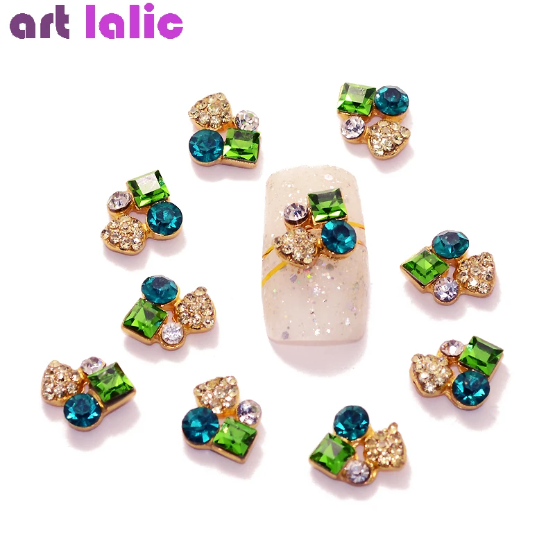 

10 Pcs New Nail Art 3D Sapphire Emerald Crystal Alloy Rhinestones Decorations Jewerly Nails Rhinestones Manicure Tools TN1100