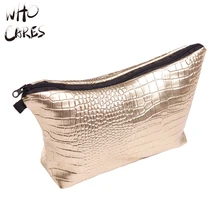 Who Cares Leather Crocodile Gold Women Portable Type Bags Cosmetic Bag Storage Make up Bag Organizer Travel Toiletry Makeup Bags