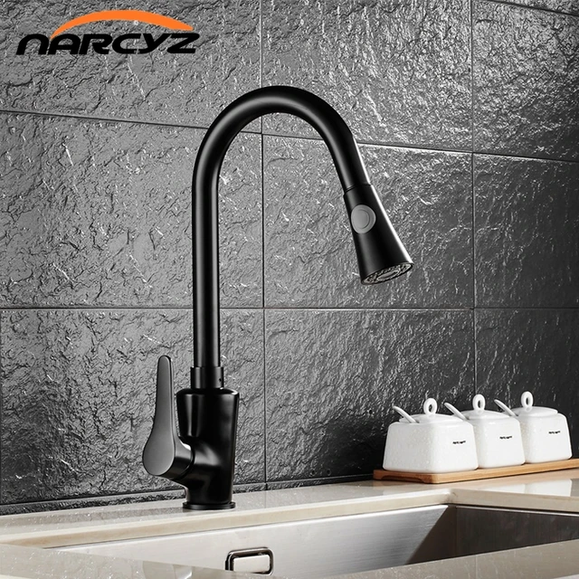 Best Price Kitchen Faucets Brass Black Pull Out Kitchen Mixer Tap 2 Way Function Water Mixer Deck Mounted Single Handle Sink Crane XT-64