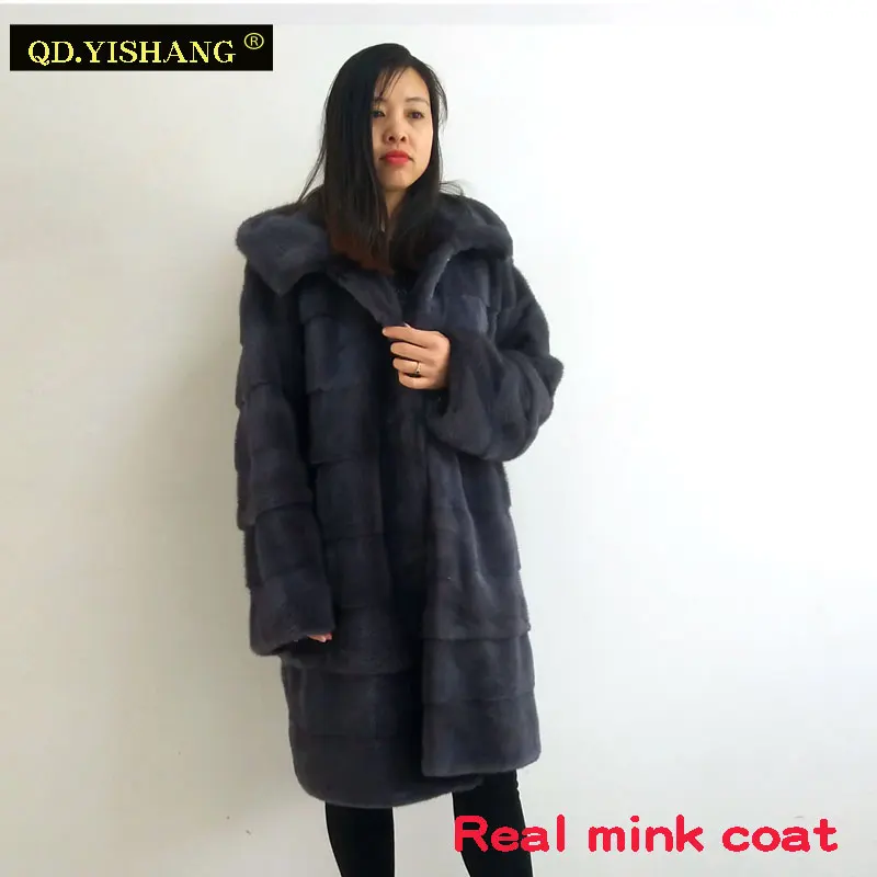 Натуральное Норковое Пальто, длинное меховое пальто с капюшоном, теплое зимнее пальто