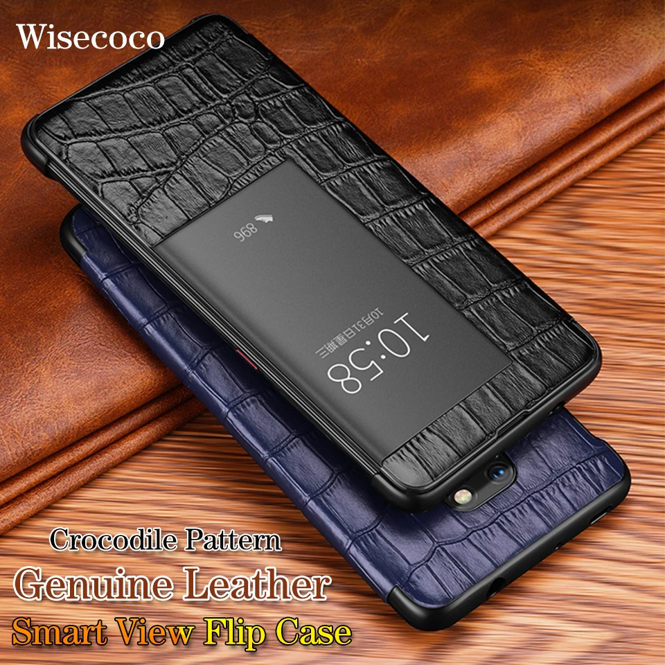

Smart Touch View Window Flip Case for Huawei Mate 20 10 P20 P30 Pro Mate20 Lite Luxury Crocodile Pattern Genuine Leather Cover