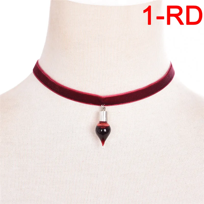

Blood sucker Leech Vampire Diaries Pendant Black Lace Choker Necklace Blood Glass Bottles Necklaces Halloween Gifts Vintage