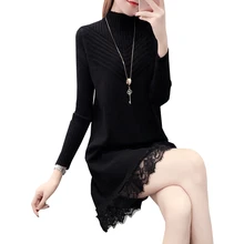 Fashion 2018 Women Autumn Winter Sweater Dresses Slim Turtleneck Sexy Bodycon Solid Color Robe Knitted Dress