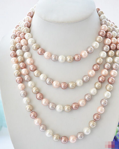 

Wholesale FREE SHIPPING >>> P4973 80" 10mm white pink lavnder SOUTH SEA SHELL PEARL NECKLACE