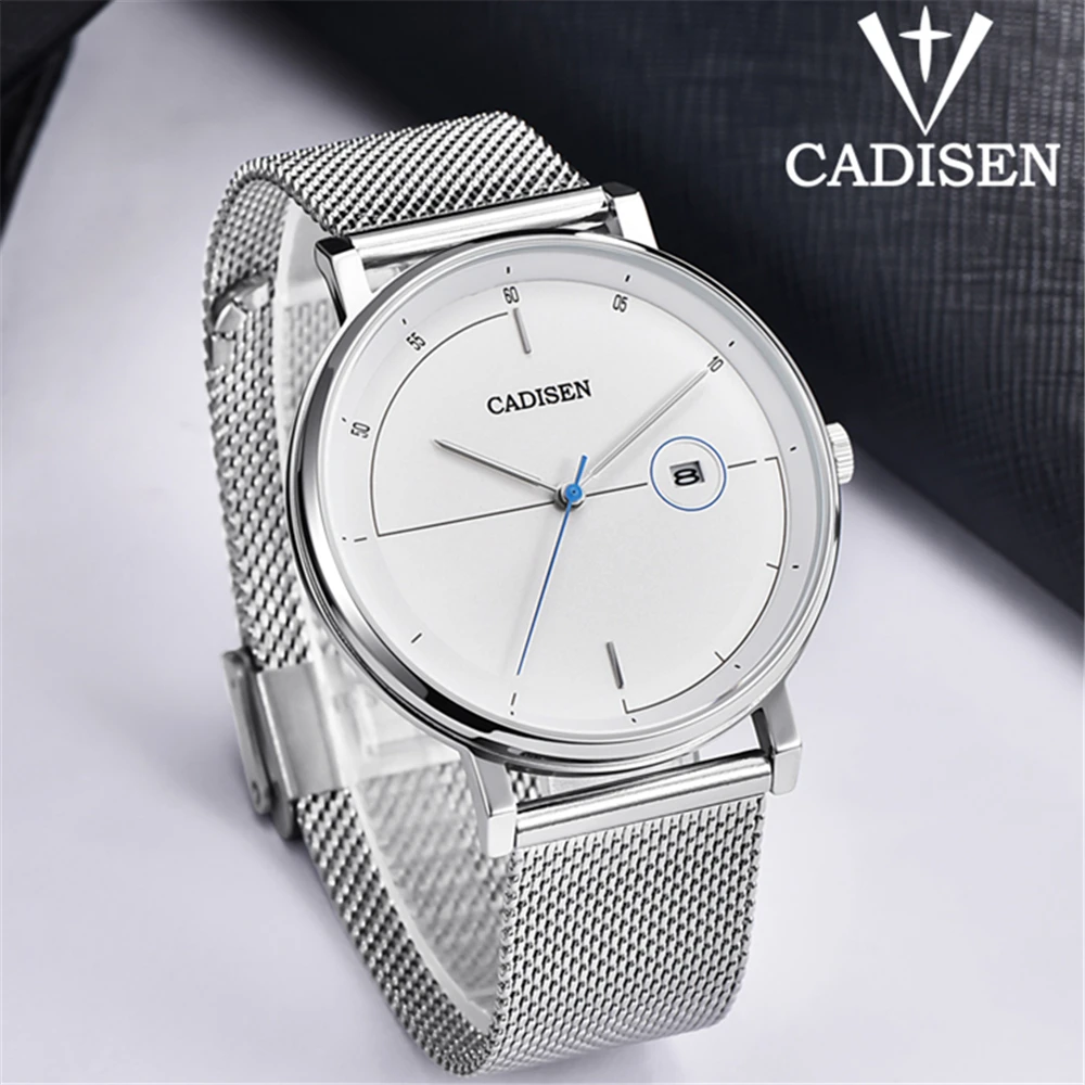 

CADISEN Fashion watch men clock Stainless steel mesh strap luxury top brand waterproof Quartz automatic watch Relogio Masculino