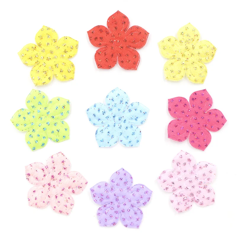 

60Pcs 25mm Mix Colors Glitter Flower Appliques Cloth Fabric Patches for Craft/Clothes/Hairpin/Wedding DIY Decoration F15