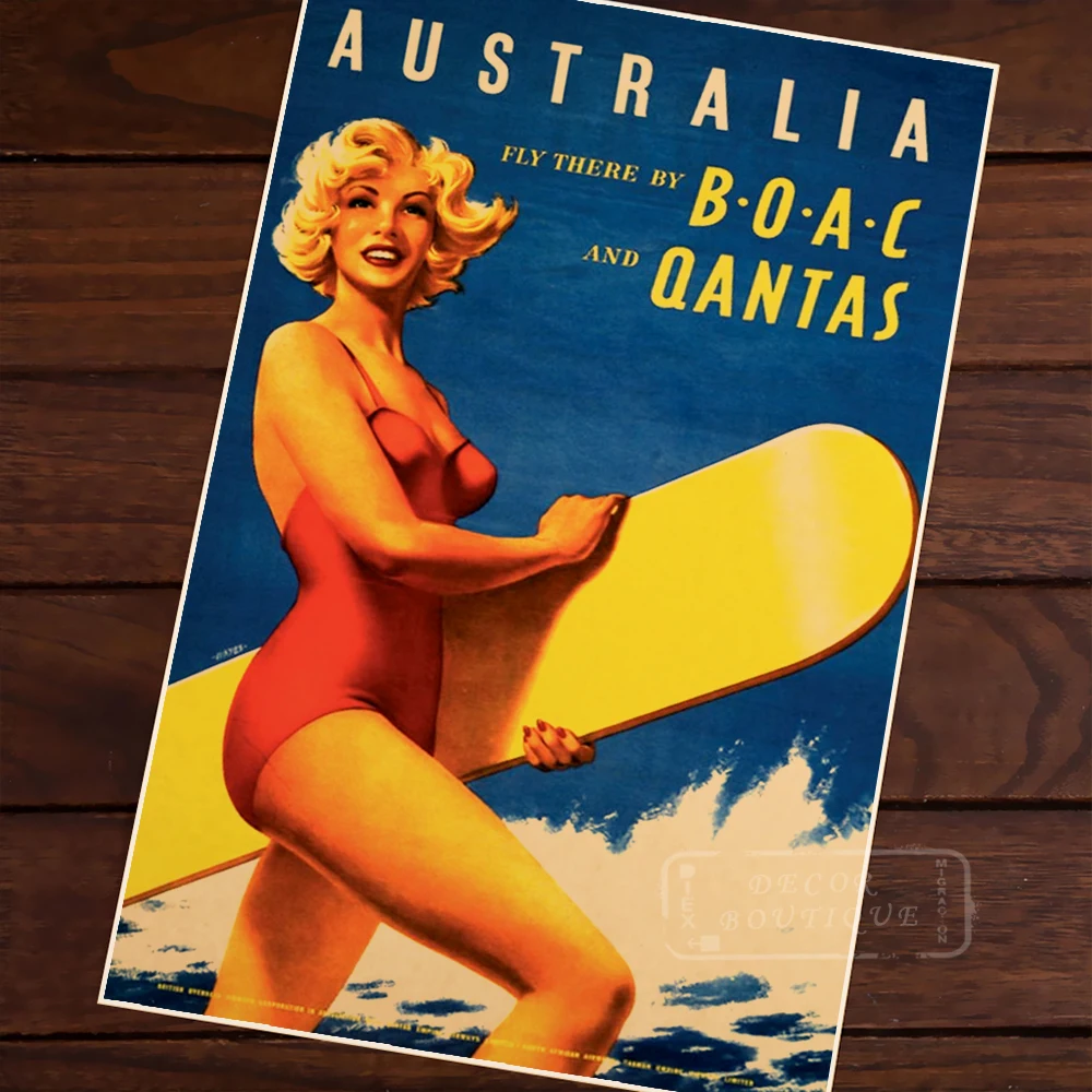 Австралия BOAC Qantas путешествия серфинг Винтаж ретро постер декоративная стена