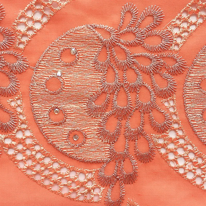 Нигерийская кружевная ткань высокого качества оранжевый бежевый Африканский швейцарский вуаль кружевной хлопковый материал африканская кружевная ткань с камнями