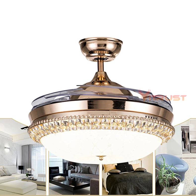 42" Rose Gold Invisable Ceiling Fan Lamp Remote LED Crystal Lighting Chandelier 42" Rose Gold Invisable Ceiling Fan Lamp Remote LED Crystal Lighting Chandelier