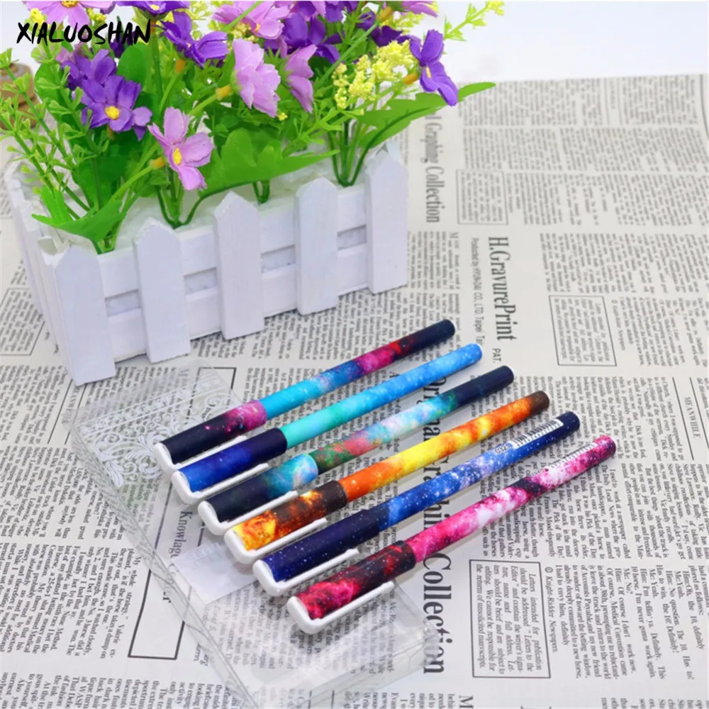 6 Pcs/lot 0.38mm Black Cute Gel Pen Signature Pen Escolar Papelaria Cute Cartoon Star Serie images - 6