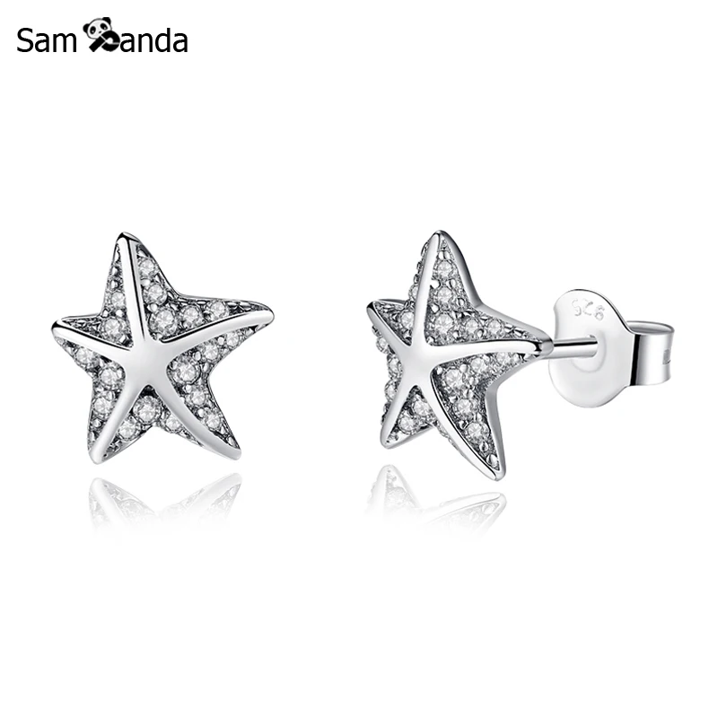 

Authentic Original 100% 925 Sterling Silver Stud Earrings Tropical Starfish Brincos Earing Clear CZ Summer Women Fashion Jewelry