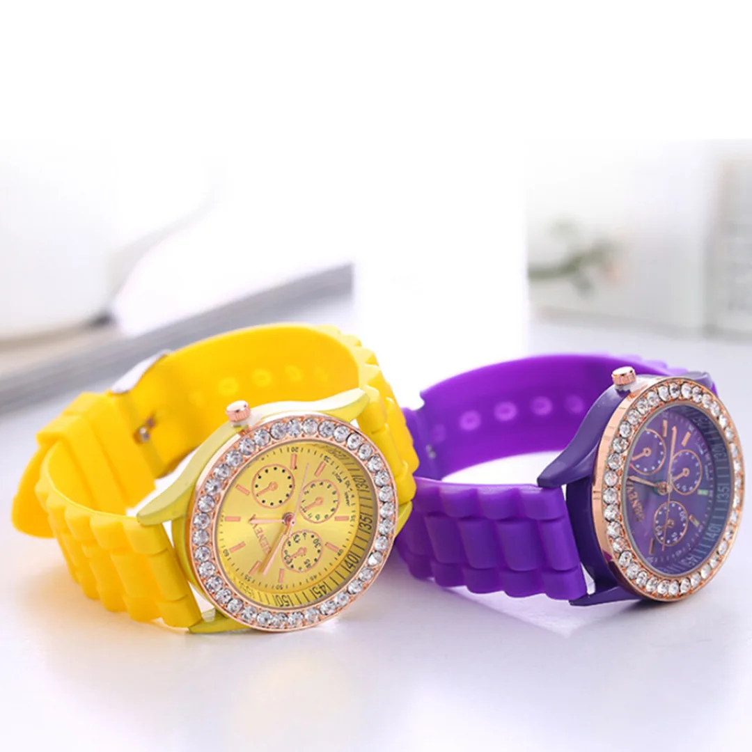 Geneva Casual Watch Women Crystal Dress Watch 2017 Quartz men Silicone watches Unisex Wristwatch Sports watch relogio feminino