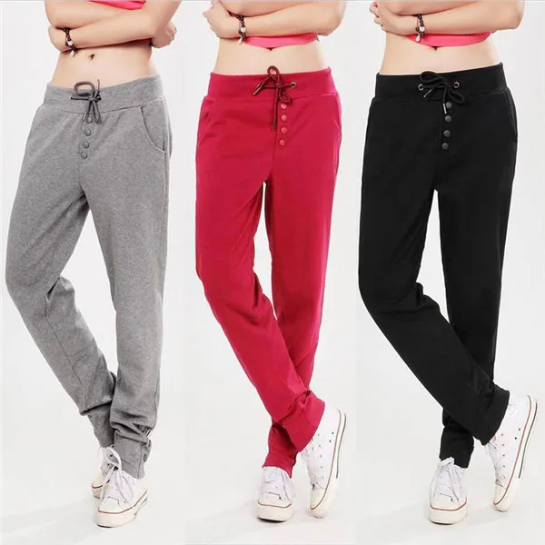 Women's Casual Drawstring Sweat Sports Harem Pants Solid