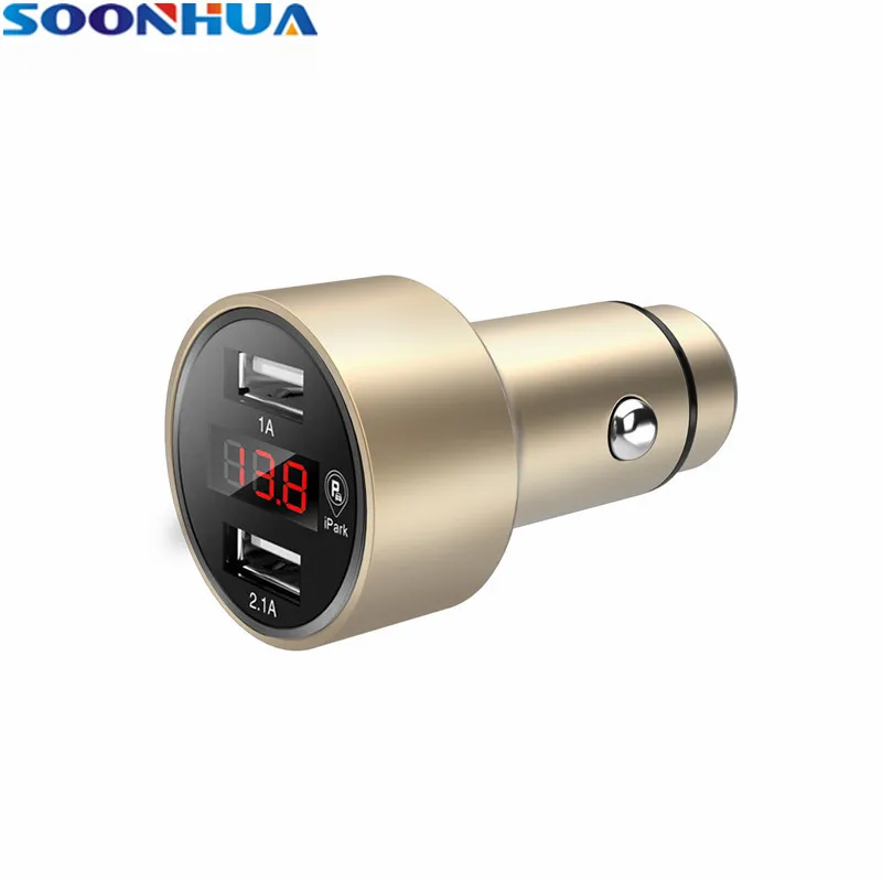 

SOONHUA 5V 3.1A Dual Ports USB Intelligent Car Charger Support GPS Battery Voltage Monitor With LED Display For iPhone Samsung
