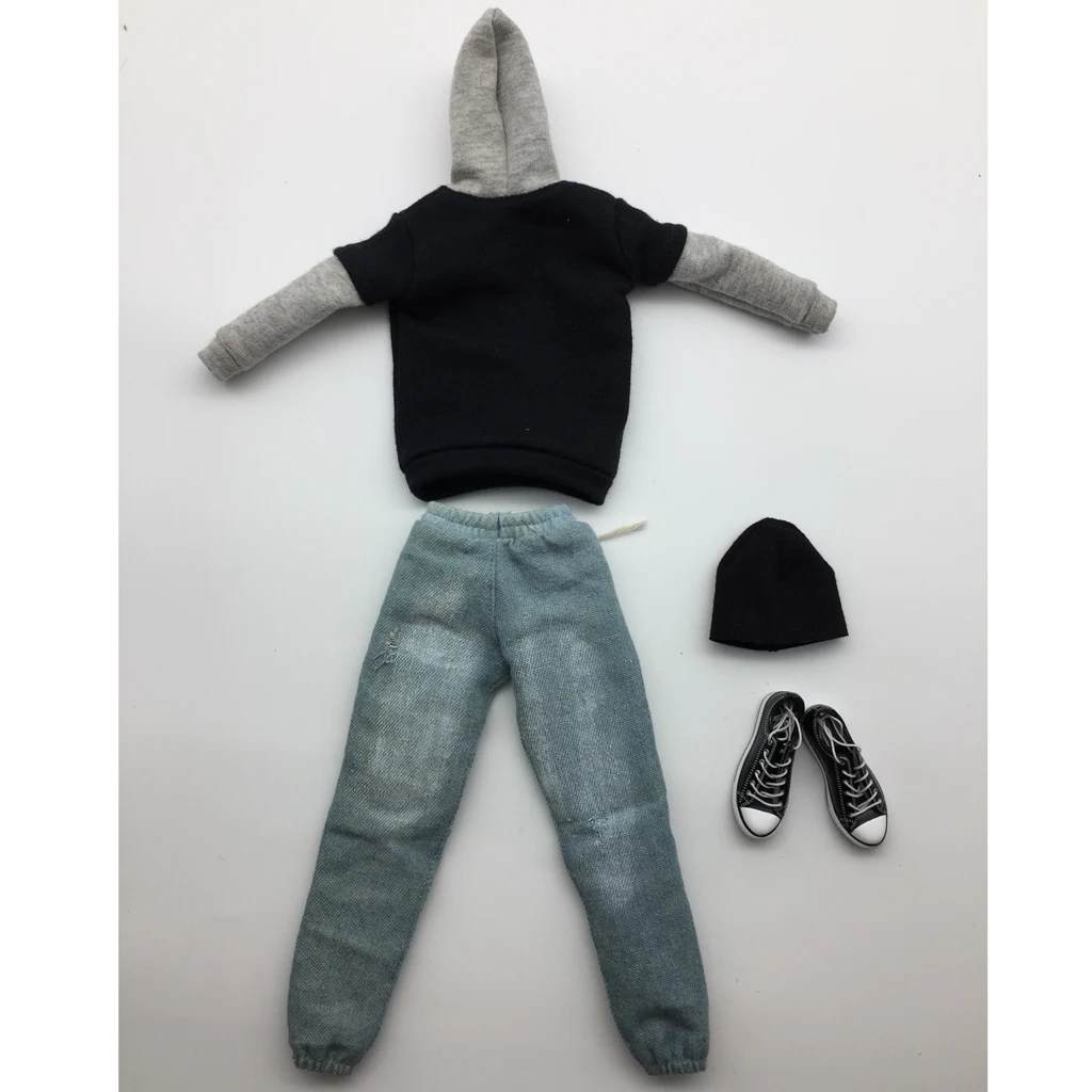 1/6 Men Long Sleeve Hoodie Denim Jeans  Canvas Shoes &Vest & Underwear Set for 12inch Action Figure Accessories