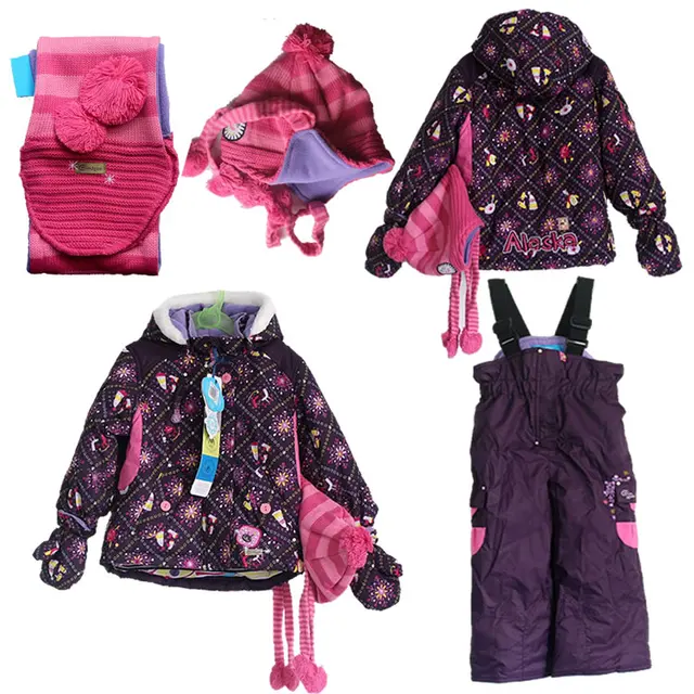 Cheap 2t 3t Canada Brand baby girls ski suit set -30 degrees 5 pieces cotton-padded ski jackets+ski pants children winter clothing set