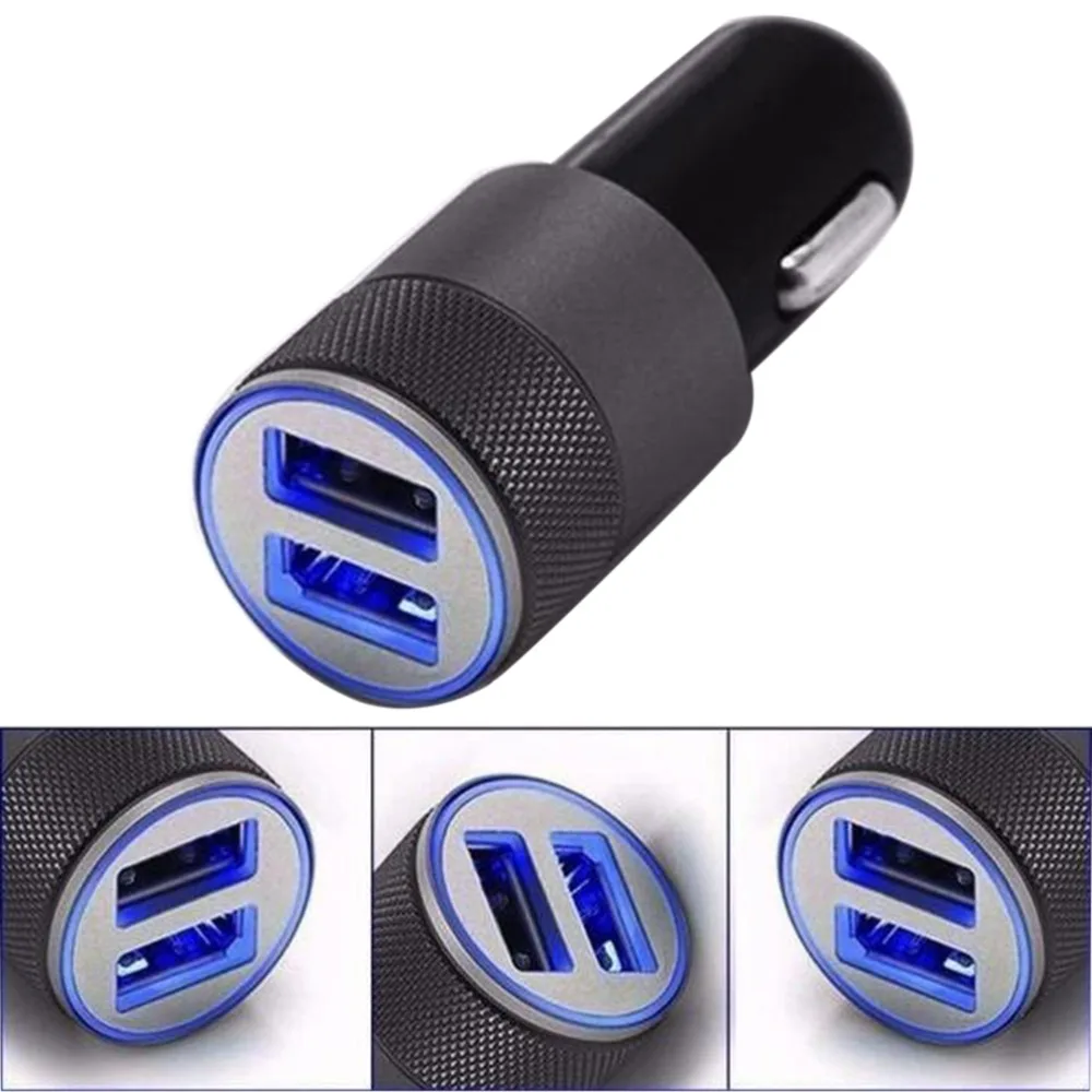 

2.1A 1A Dual USB Car Charger Aluminum Alloy Universal Intelligent Charging Auto Charger For iPhone Samsung Mobile Android Phone
