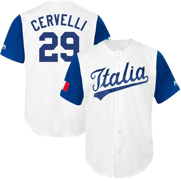 Men's Italy Baseball #29 Francisco Cervelli White 2017 World Classic Jersey | Спорт и развлечения