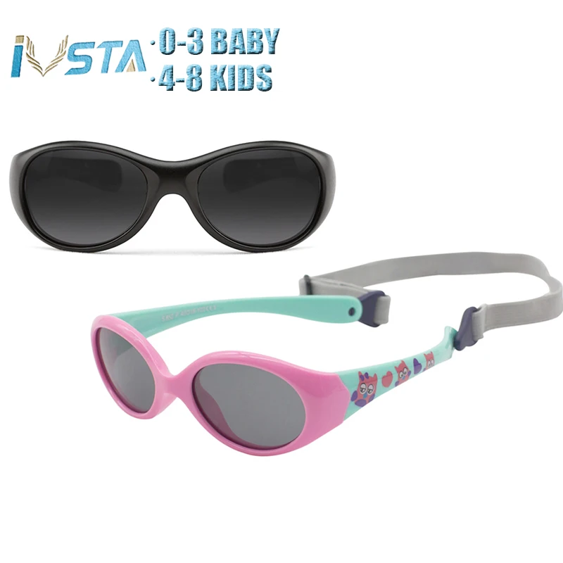 

IVSTA 0-3 Baby Sunglasses Kids 4-8 with Strap Sun Glasses for Children Girls Boys Flexible Silicone TR90 Rubber Polarized UV400