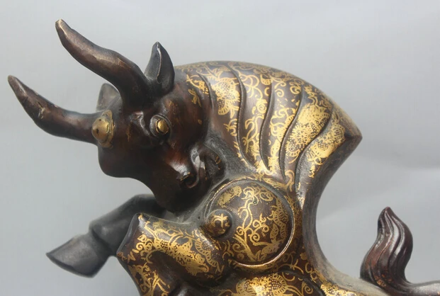 

003278 10 Chinese Folk Feng Shui Bronze Wealth Zodiac Year Bull Oxen Statue Sculpture
