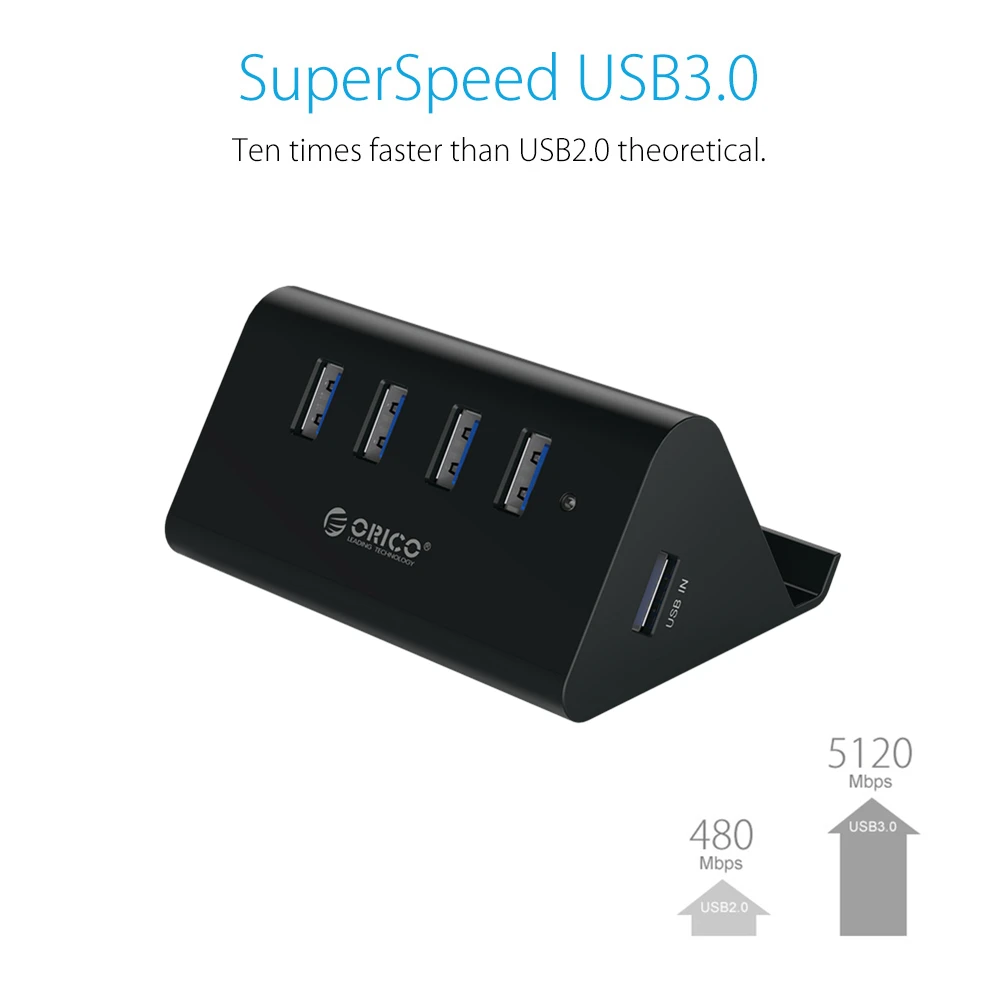 ORICO SHC-U3 высокоскоростной мини 4 порта USB 3,0 концентратор с держателем телефона планшета-черный/белый