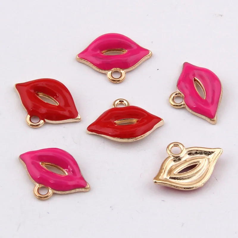 

100pcs Enamel charm 2 color Red lips Exquisite Alloy Pendants 8*18mm 1.1g Handmade Jewelry Making DIY Alloy accessories Hot