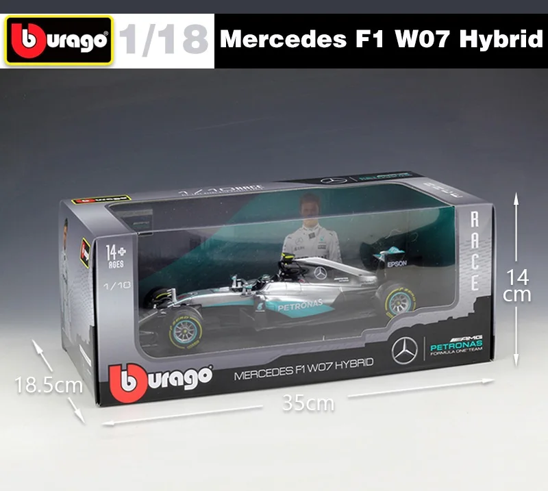 1:18 Bburago F1 бензамид W07 гоночный автомобиль литой модельный автомобиль