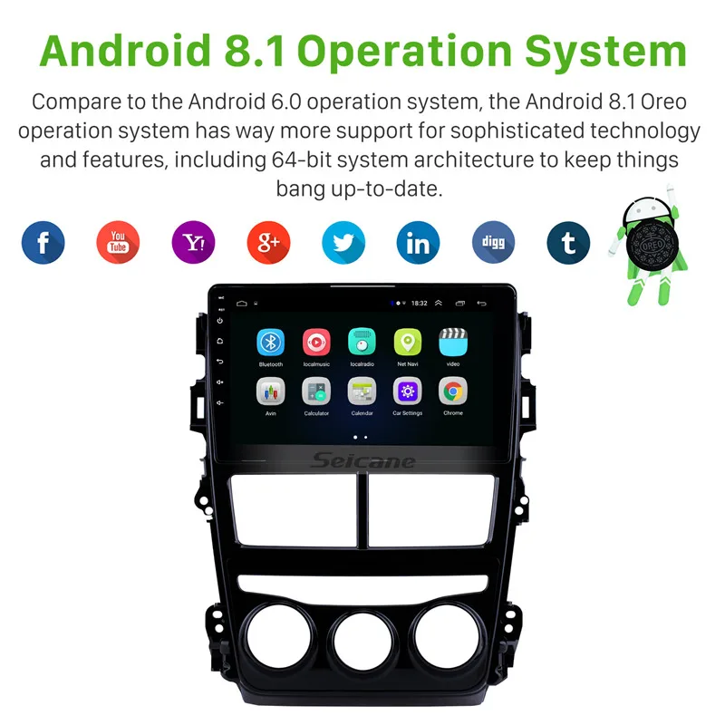 Best Seicane GPS Car Radio Multimedia Player For 2018 Toyota vios Manual Air Conditioner Android 8.1 2Din Wifi Bluetooth Head Unit 1